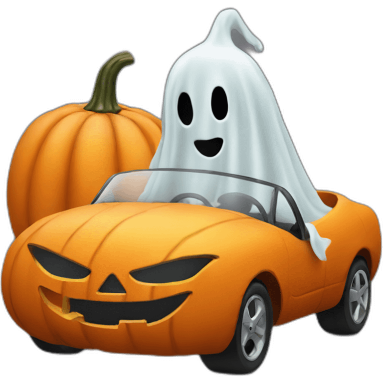 ghost driving a pumpkin car emoji