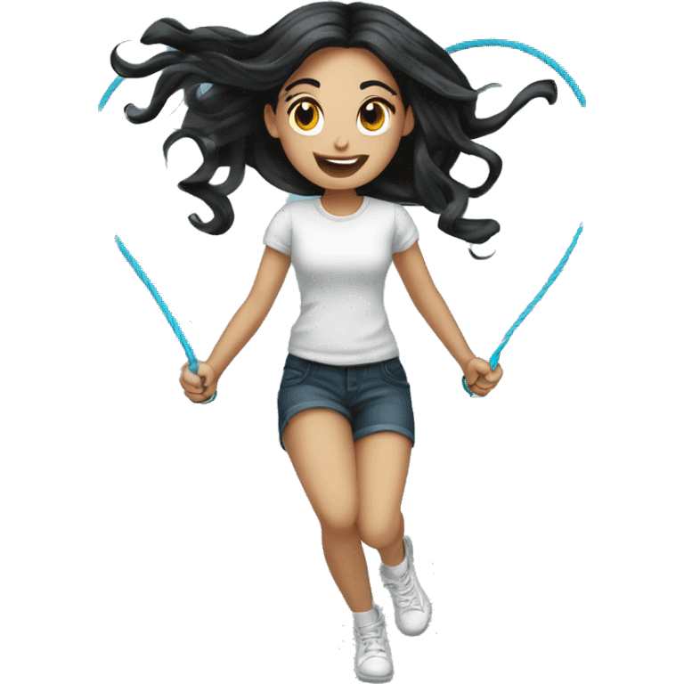 Pale girl long black hair jumping rope emoji