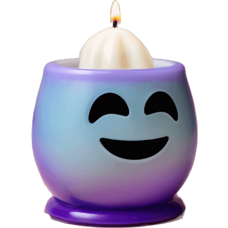 Wax melter with wax melts in it with tealight candle underneath emoji