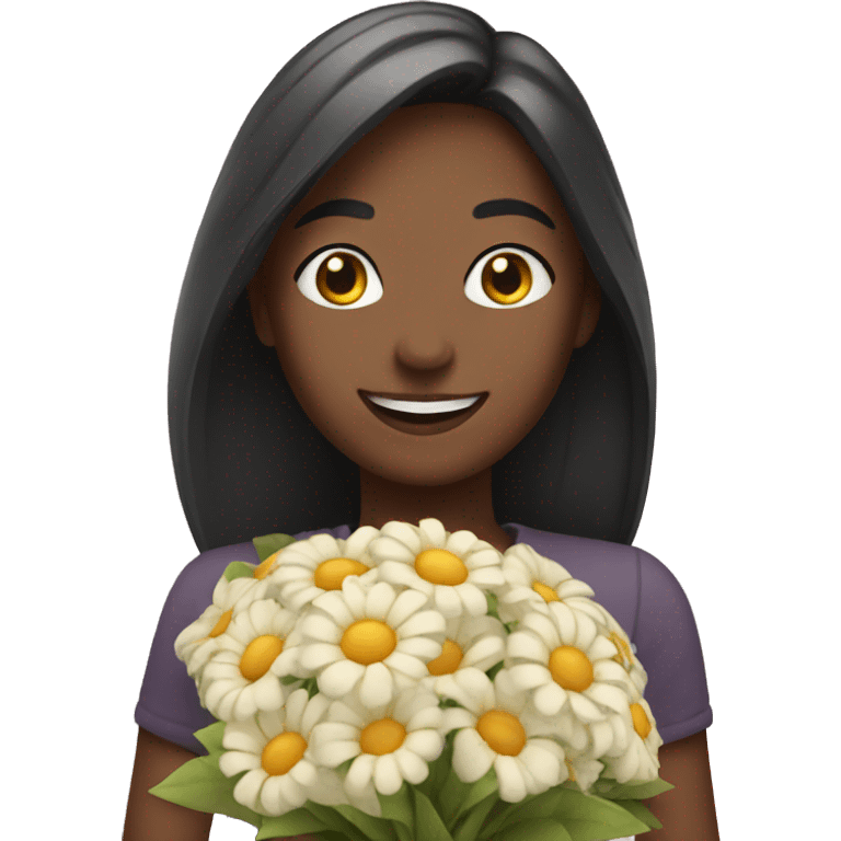 smiling girl with bouquet emoji