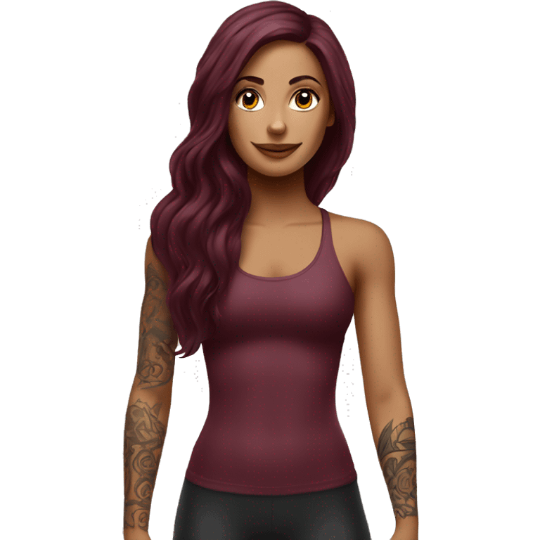 Beautiful tattooed  burgundy long haired woman doing Pilates emoji