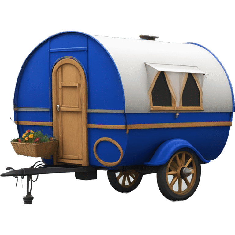 Realistic cobalt blue vintage round gypsy caravan wagon camper emoji