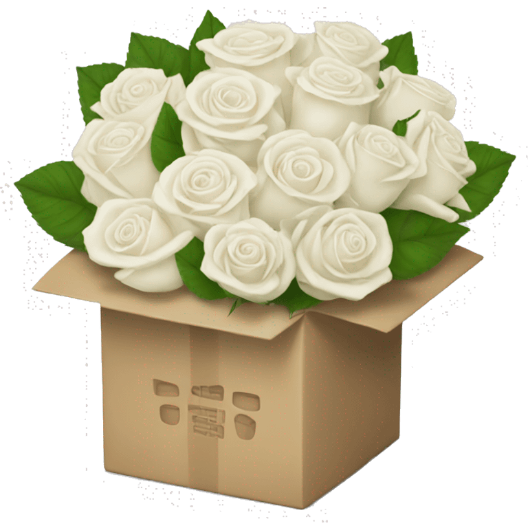 White rose bouquet with a box holding the bouquet together emoji