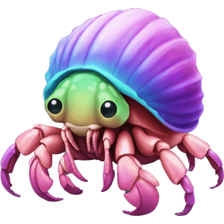 Purple pink blue green smiling hermit crab emoji