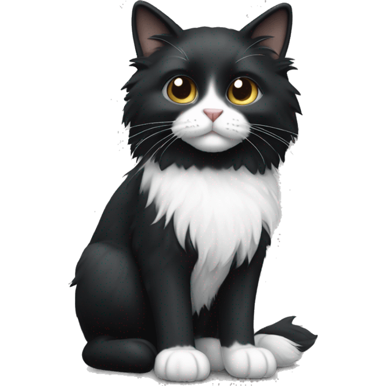 Black long haired cat with white patch on chest and white paws emoji