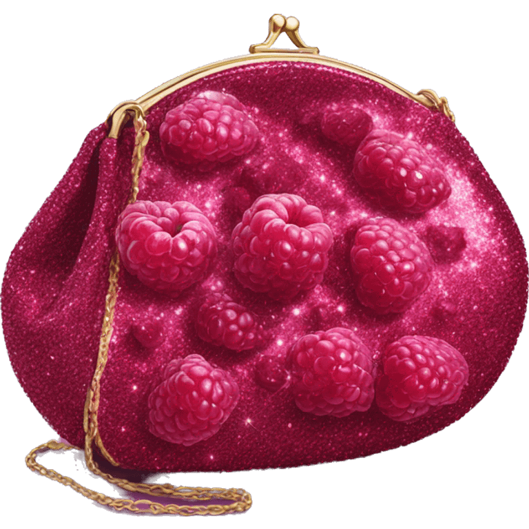 Realistic raspberry Sparkle glitter designer purse isolated.  emoji