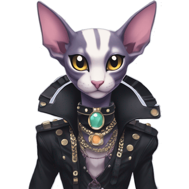 cool punk kawaii anime edgy distinguished pretty elegant beautiful fantasy black ethereal fantasy nargacuga-Noivern-sphynx-Quiana-Fakemon collar harness jewels full body emoji