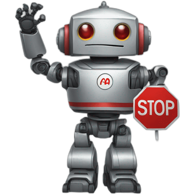 a robot holding a stop sign emoji