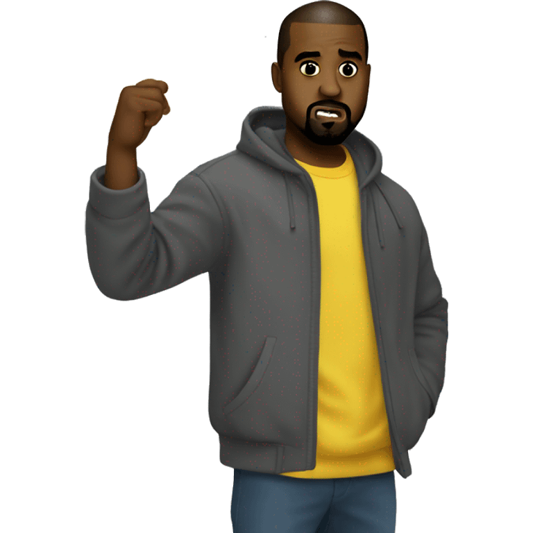 Kanye west holds a yellow sign with hand   emoji