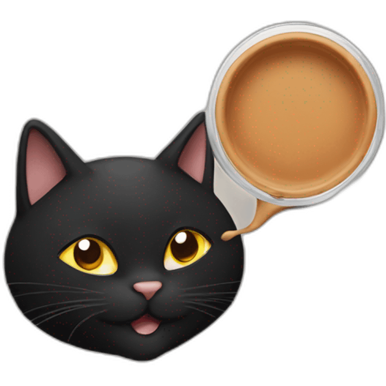 a big black cat with brown eyes holding a lid in his mouth emoji