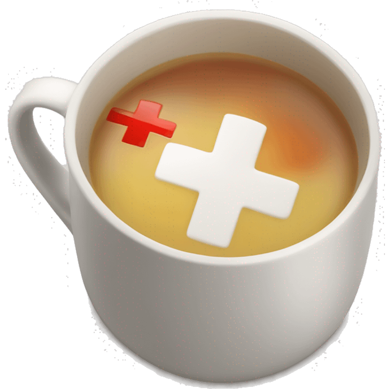 "A cup of hot soup with a red cross." emoji