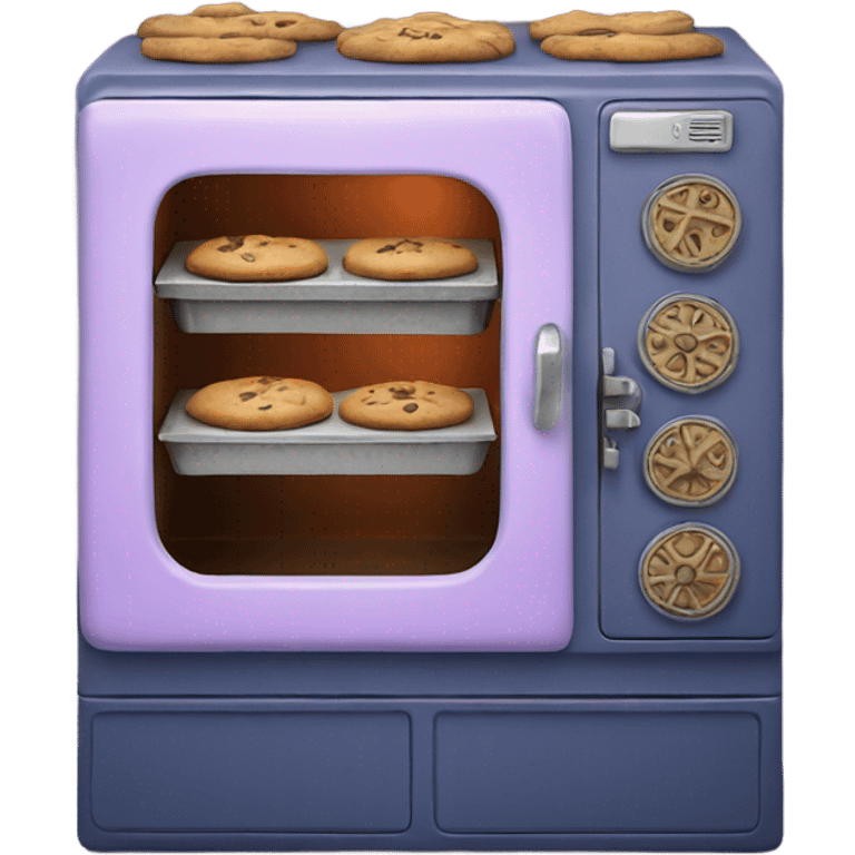 Realistic vintage  navy light purple oven with cookies baking inside of it. emoji