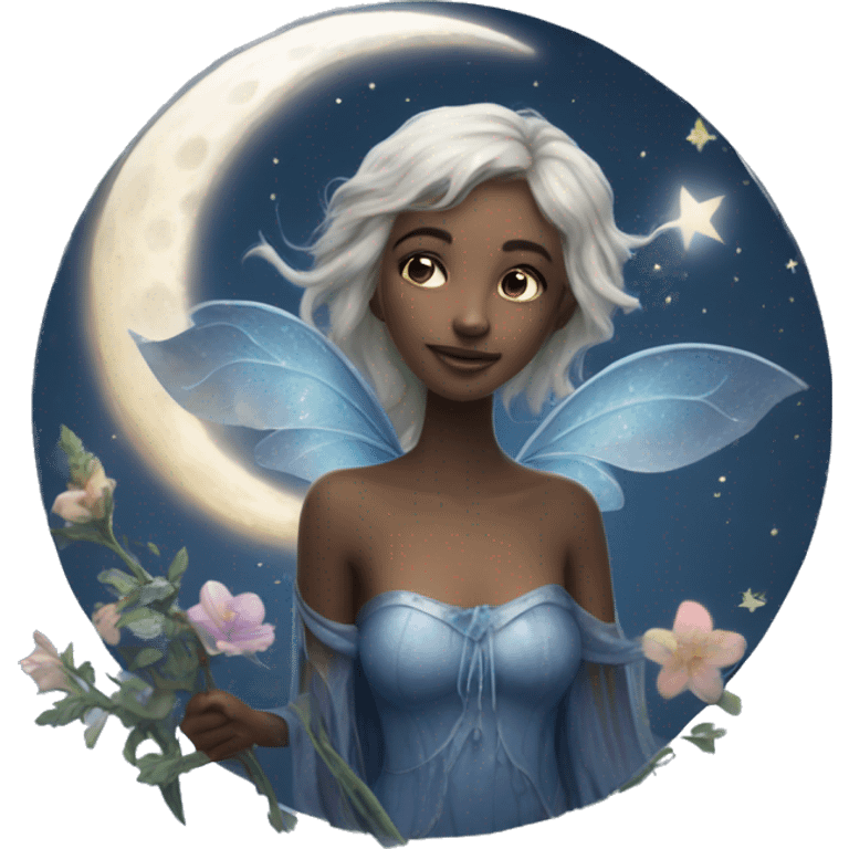 Moon with a fairy next to her  emoji