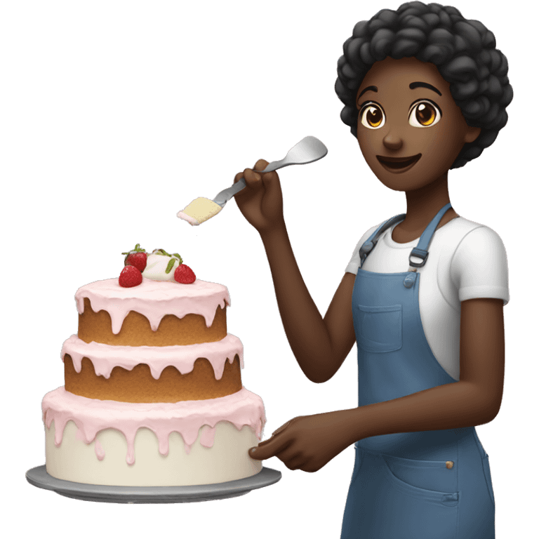 Black girl making a cake emoji