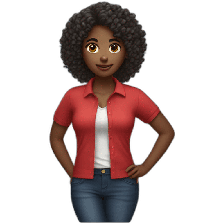 Black girl woth curly hair and a red polo shirt emoji