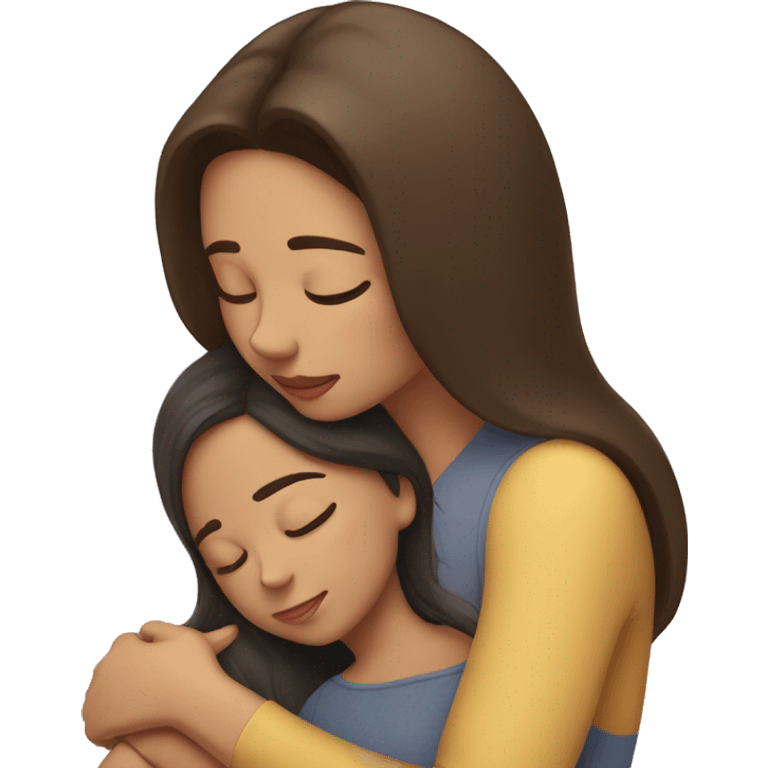 A brunette in her 20s hugging a child version of herself with closed eyes emoji