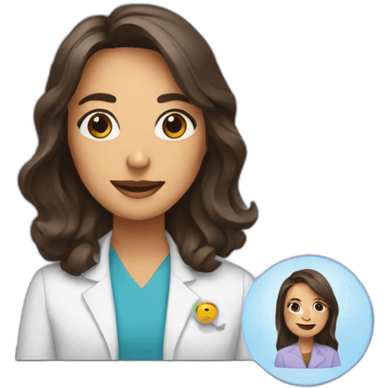 laptop screen showing a video call with a female therapist emoji