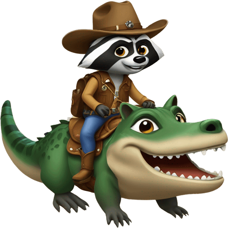 Cowboy raccoon riding an alligator  emoji