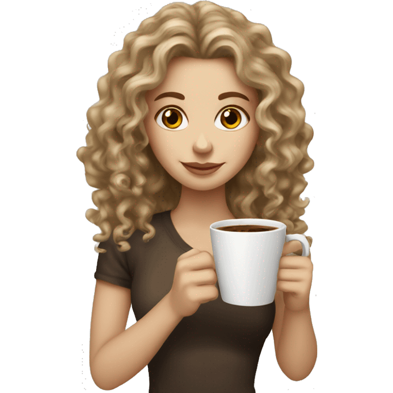 A white girl with darkblonde long curly hair holding a cup of coffee emoji