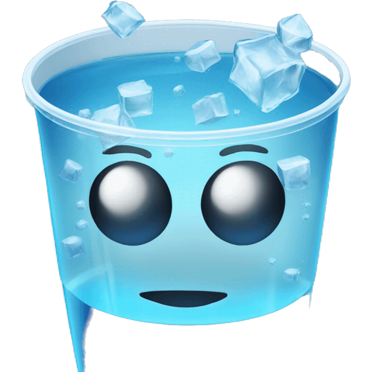 Realistic see-through plastic cup with translucent blue water in and ice cubes emoji