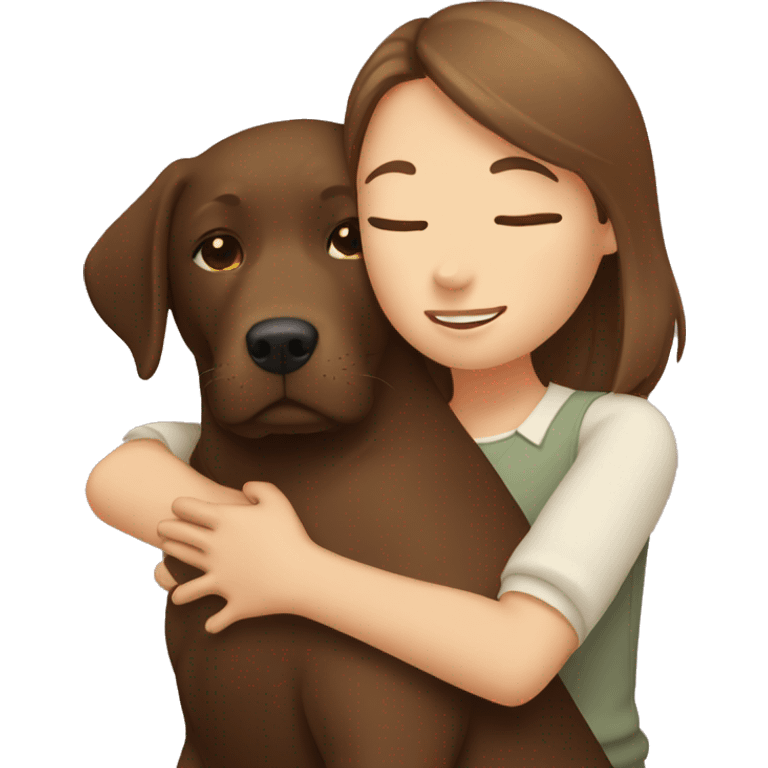 Brown Labrador hugging with a girl with brown hair   emoji