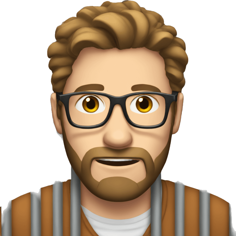 White man with brown hair and beard, with glasses, in prison behind bars emoji