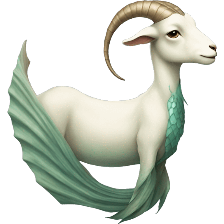 Goat attached to a long mermaid fish tail, creature mythology, watery earthy tones emoji