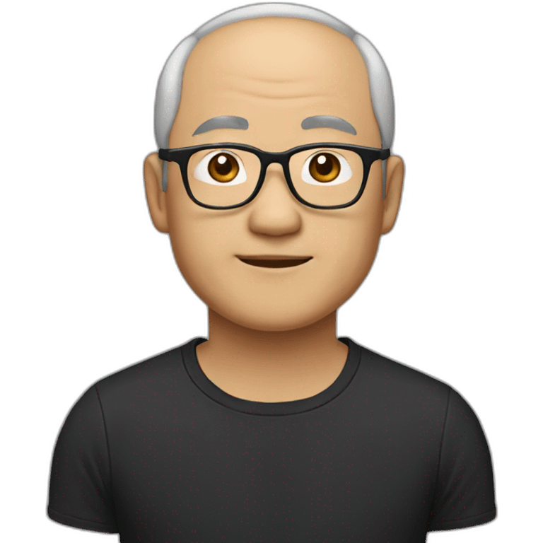 fifty year old Chinese man with small-flat-head wearing  eyeglasses and black t-shirt emoji