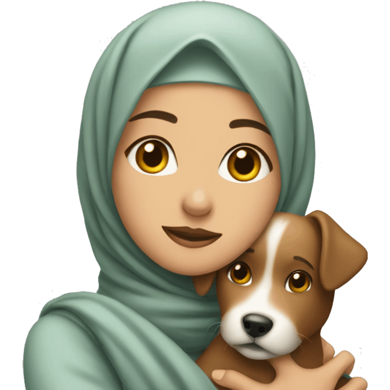 pretty woman with hijab hugging a dog emoji