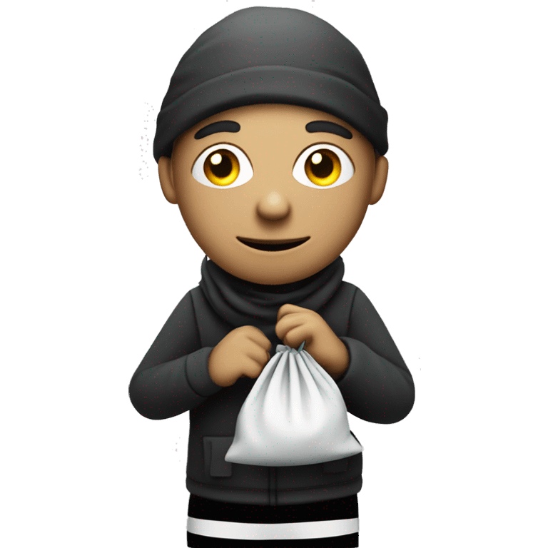 Thief with money bag and striped plack and white clohs  emoji