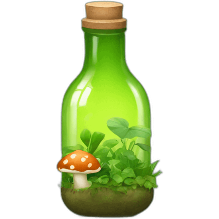 Bottle with green background and plants with mushrooms  emoji