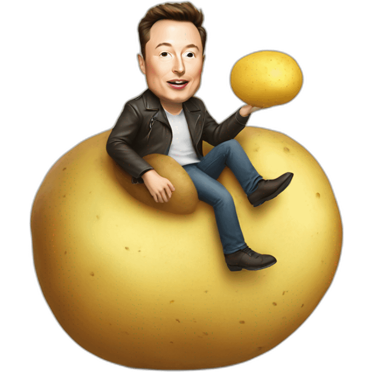 Elon musk riding a potato emoji