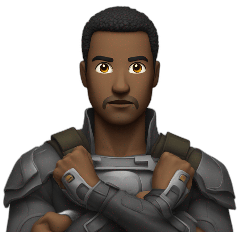 Man with his armes in a x in front of his chest with his fists closed with his face looking focused emoji