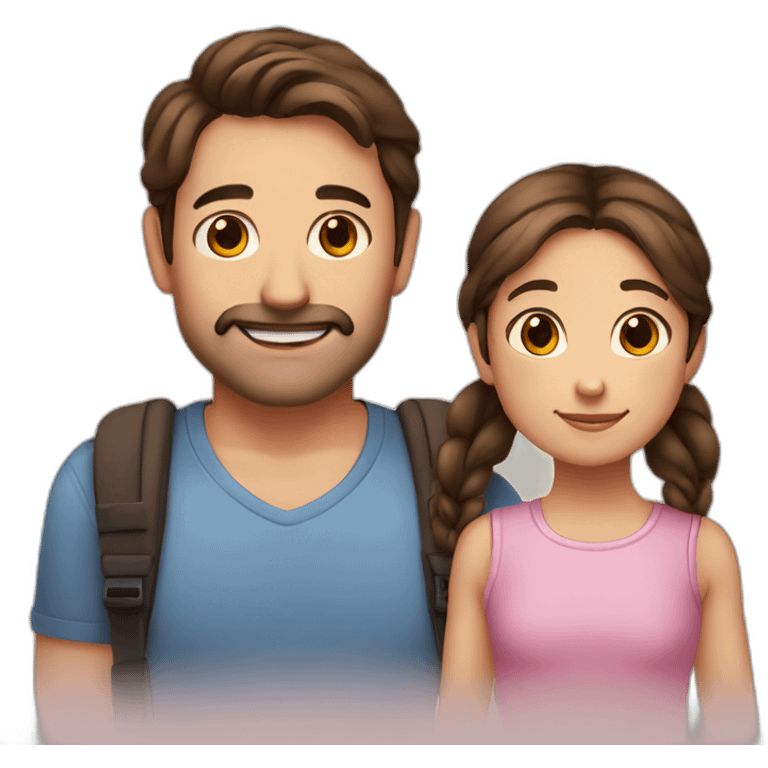 brown haired dad without mustache or beard and dark brown haired daughter with 2 pigtails emoji cute  emoji