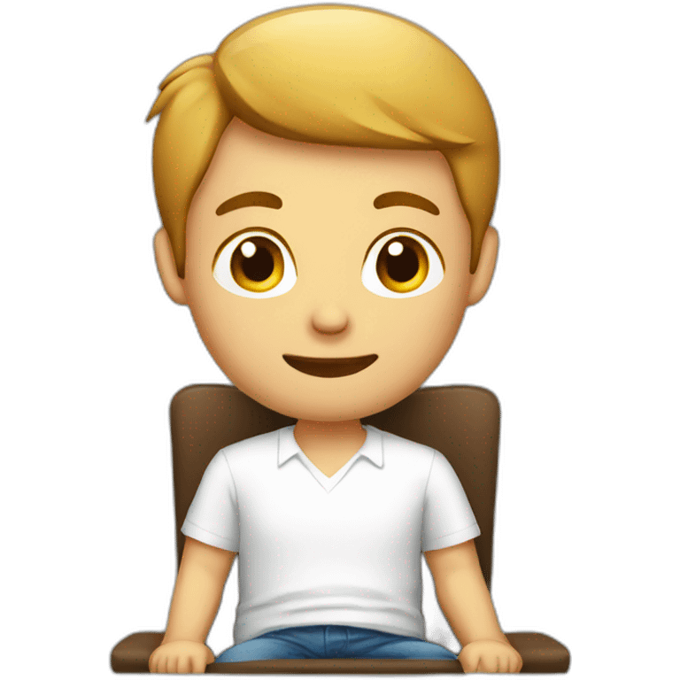 boy with white shirt sitting in chair emoji