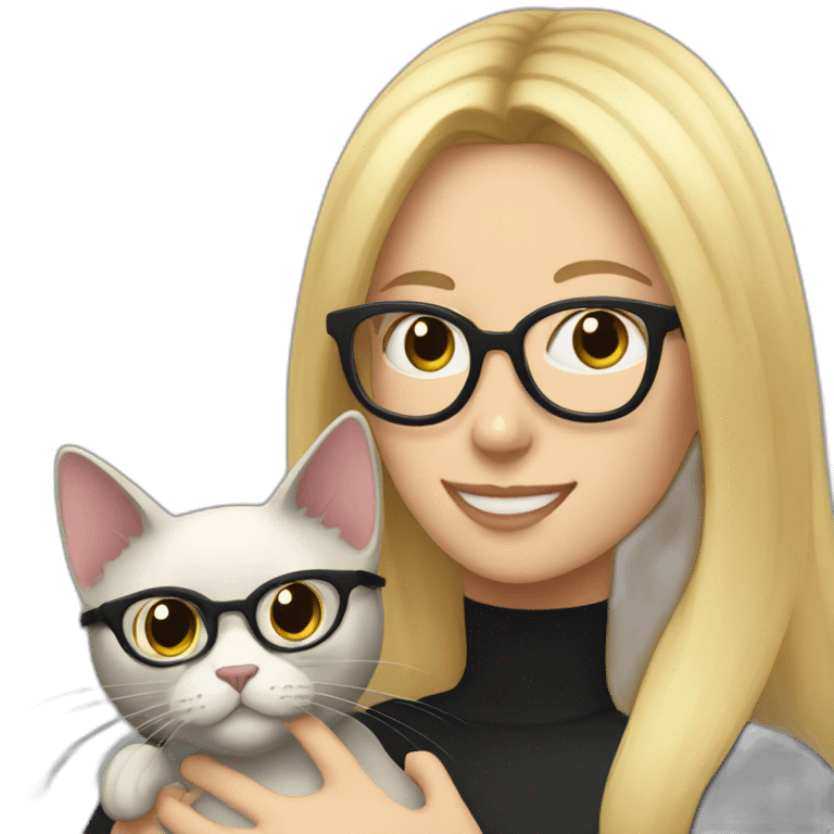 Black cat being held by a blonde woman with glasses emoji