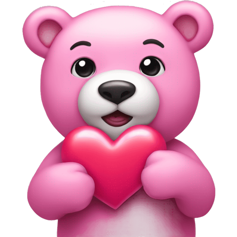 Pink Bear holding a heart emoji