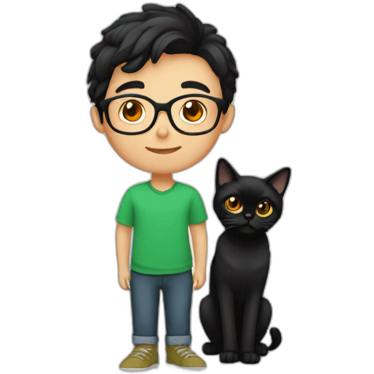 Boy green eyes, glasses, with black short hair, with orange Persian cat emoji