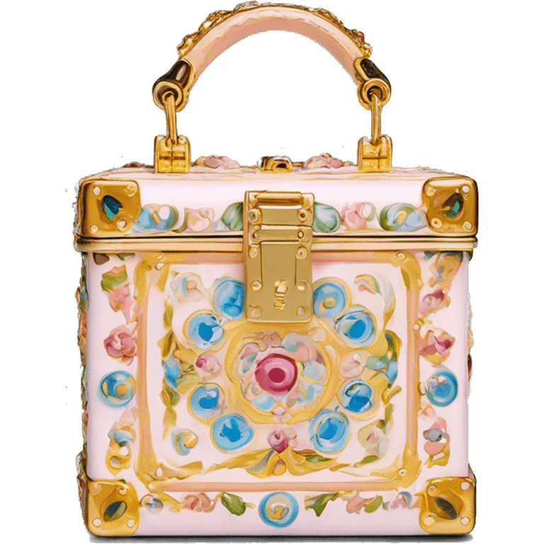 Dolce and Gabbana small box bag with colourful pastel ornament print and golden detais  emoji