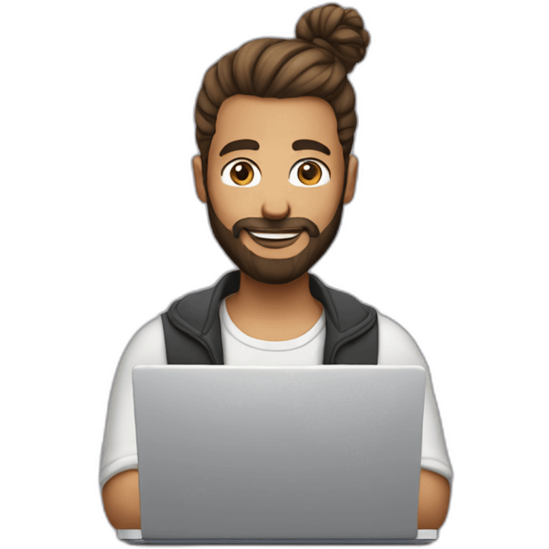 man a bun hairstyle and a beard at a laptop emoji