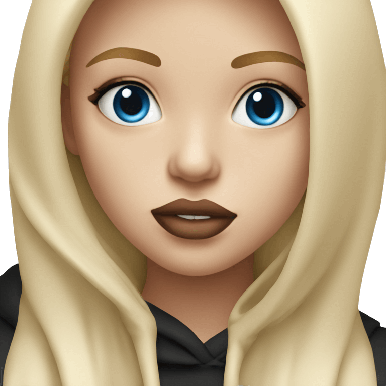 Blonde blue eyes with a big lips girl in black hoodie  emoji