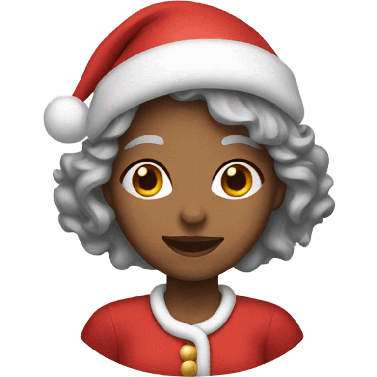 Woman with wavy gray hair and a Santa hat emoji