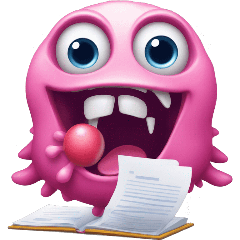 a funny moster with an open mouth as if he is fed by different documents such as word, excel, pdf, pptx emoji