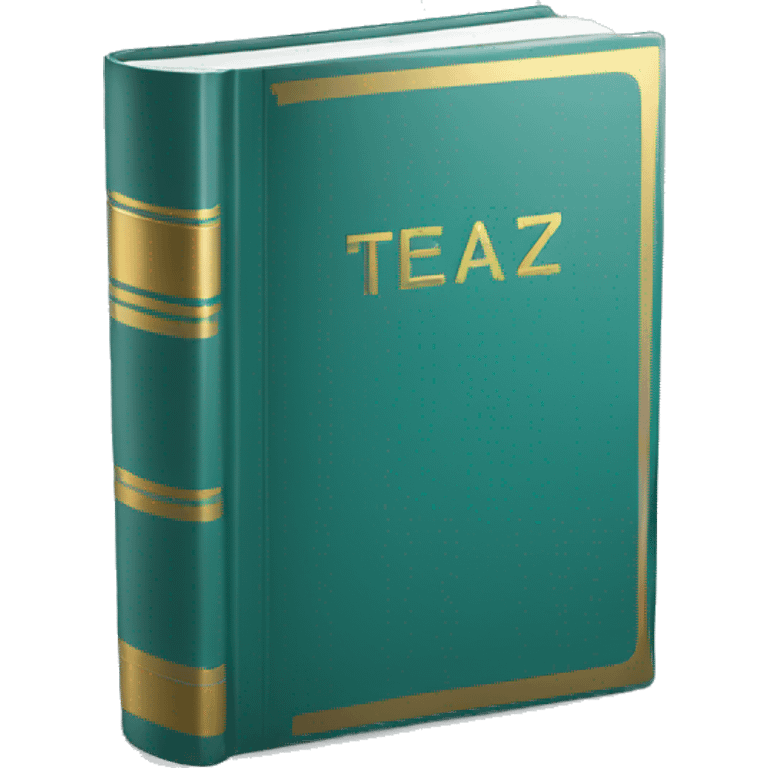 Realistic isolated flat teal book with metallic gold writing. emoji