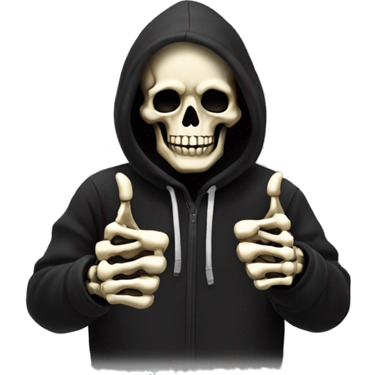 Skeleton in black hoodie thumbs up emoji