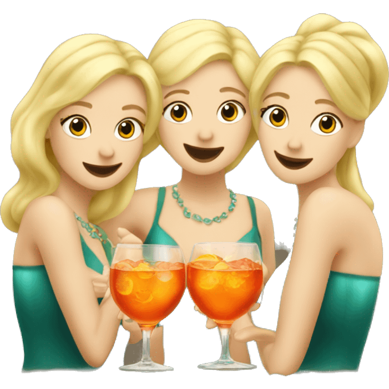 Three blond mermaids drinking aperol emoji