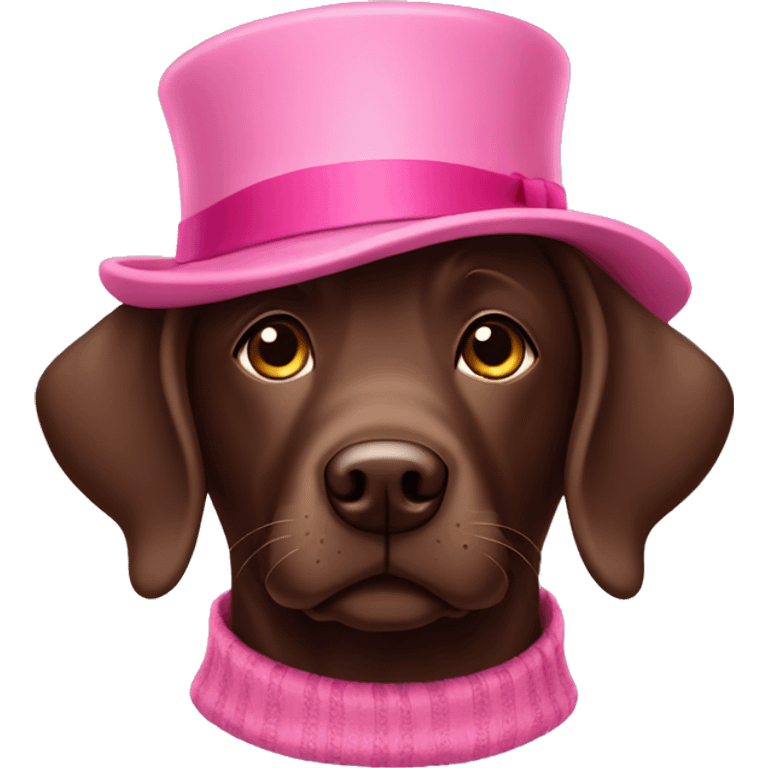 Chocolate Labrador with pink hat emoji