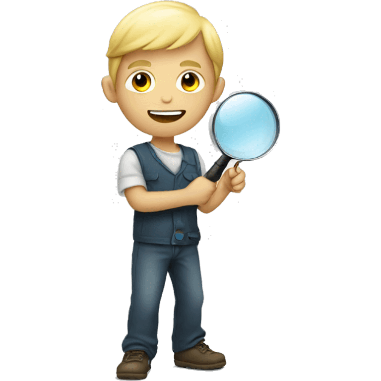 blonde boy holding magnify glass right facing emoji