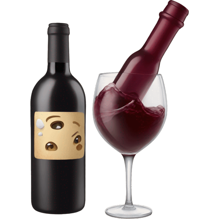 overflowing wine from a cup from a wine bottle holding above emoji