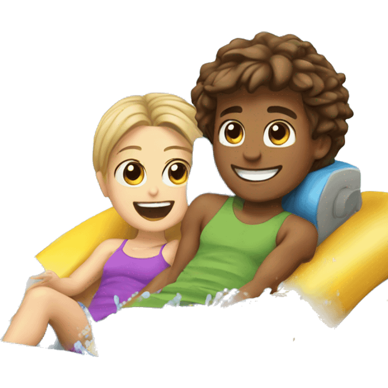 water slide with boy  and girl  emoji